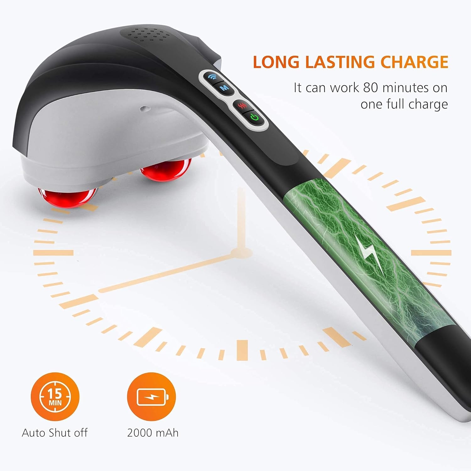 Cordless Handheld Back Massager with Heat, Deep Tissue Percussion Massager
