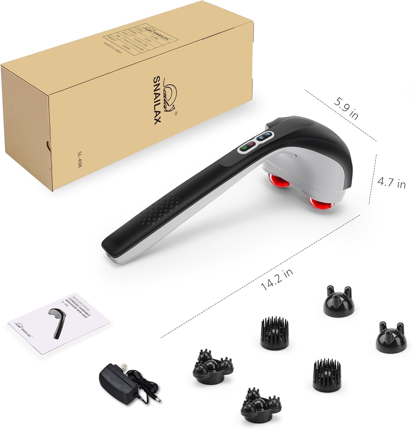 Cordless Handheld Back Massager with Heat, Deep Tissue Percussion Massager