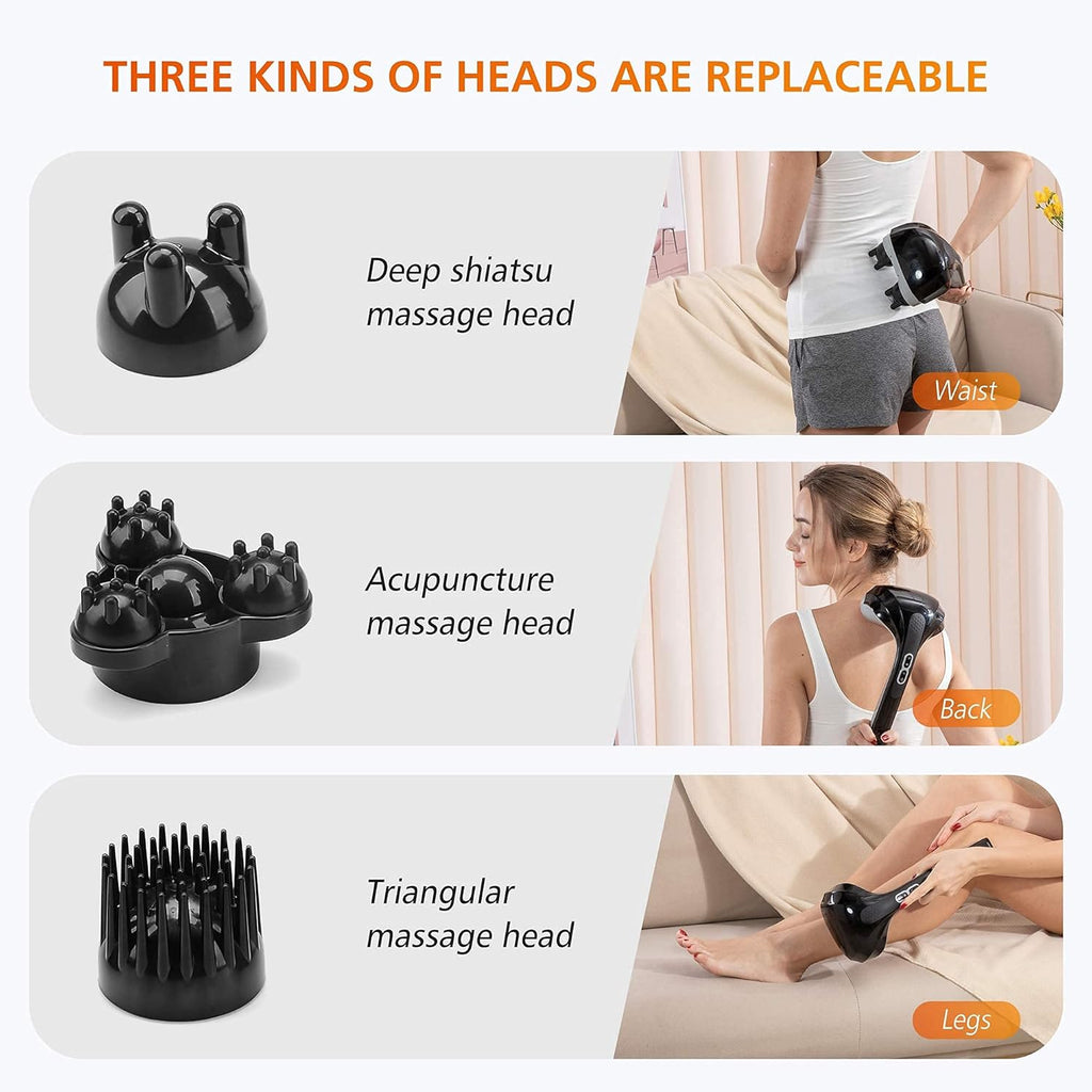 Cordless Handheld Back Massager with Heat, Deep Tissue Percussion Massager